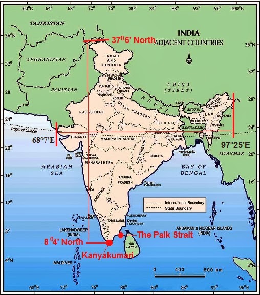 india size and location class 9 map
